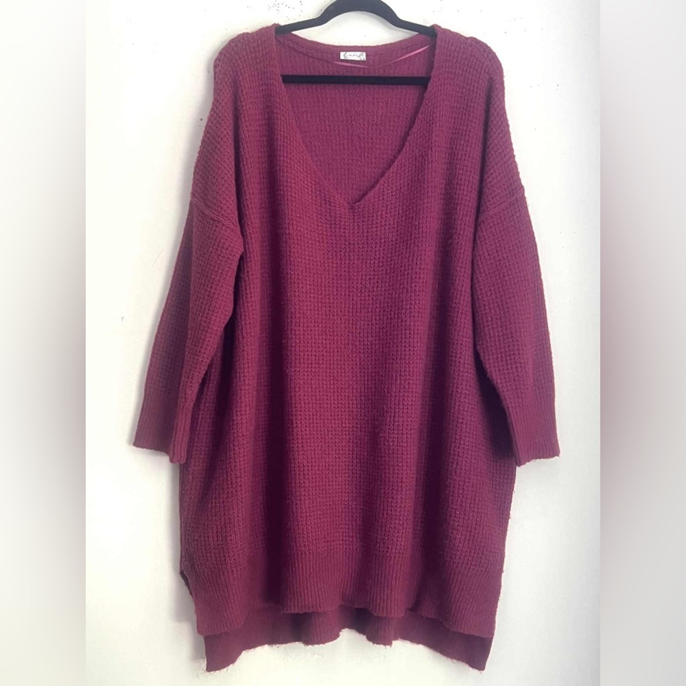 Free People Deep Red V-Neck Sweater